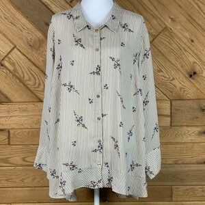 Joan Rivers Button Up Shirt Blouse Striped Floral Long Sleeve Plus Size 28W